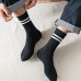 5 Pairs Men Cotton Two Stripes Solid Color Fashion Breathable Warmth Socks