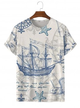 Men's Trendy Nautical Chart Print T-Shirt