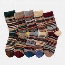 5 Pairs Men Rabbit Fur Wool Blend Geometric Striped Jacquard Color  match Thicken Warmth Socks