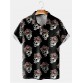 Men's Lapel Skull Print Short Sleeve Polo Shirt